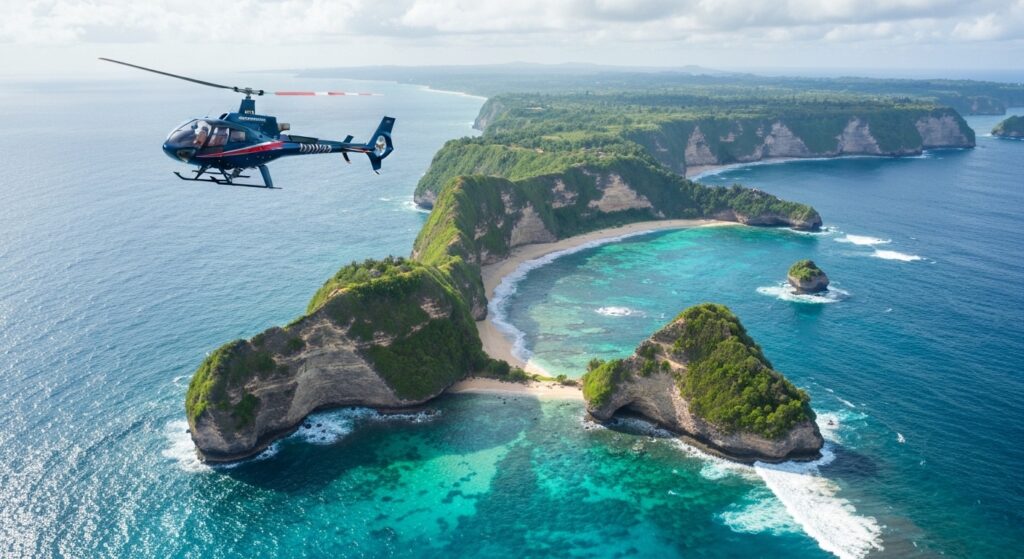 Helicopter charter scenic flight over Bali coastline