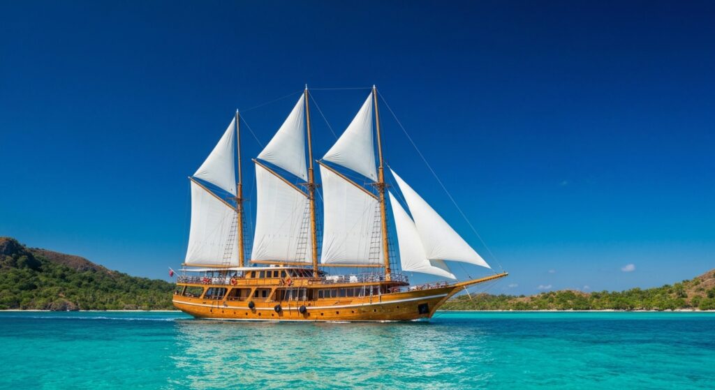 Luxury yacht charter sailing near Komodo Islands from Bali